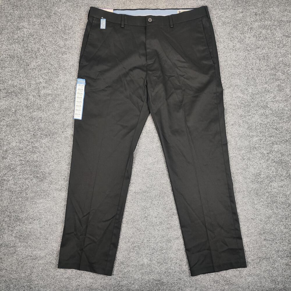 Haggar Pants Mens 38x30 Black Premium No Iron Khaki Straight Leg Stretch Office